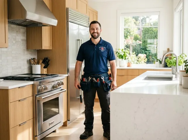 Appliance Repair Hero technician in a Boxborough, MA kitchen after an appliance repair